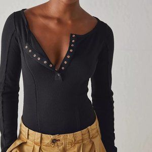 NWT Free People Intimately Black Sloane Bodysuit XS